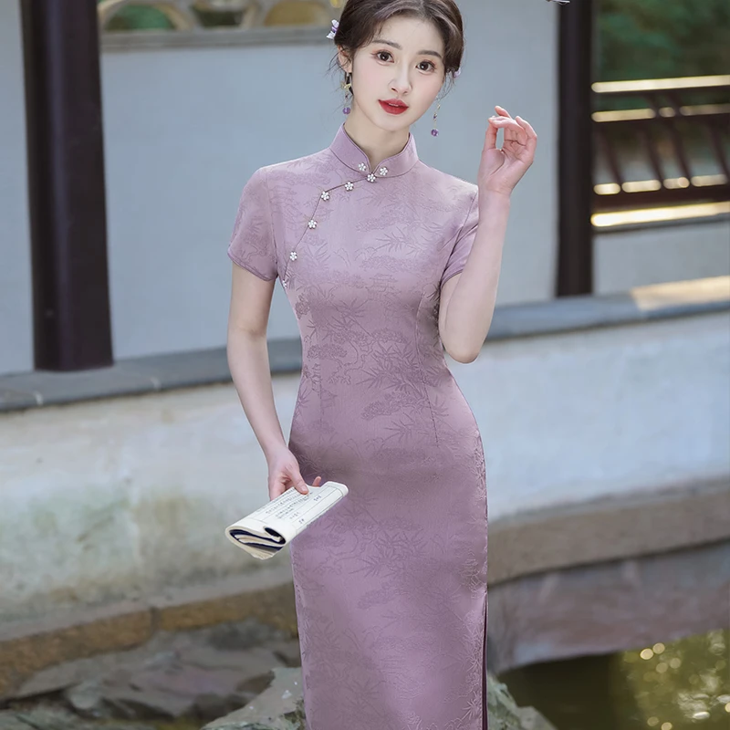 高档妈妈装送考中国风旗袍复古优雅显瘦走秀礼服裙气质日常连衣裙