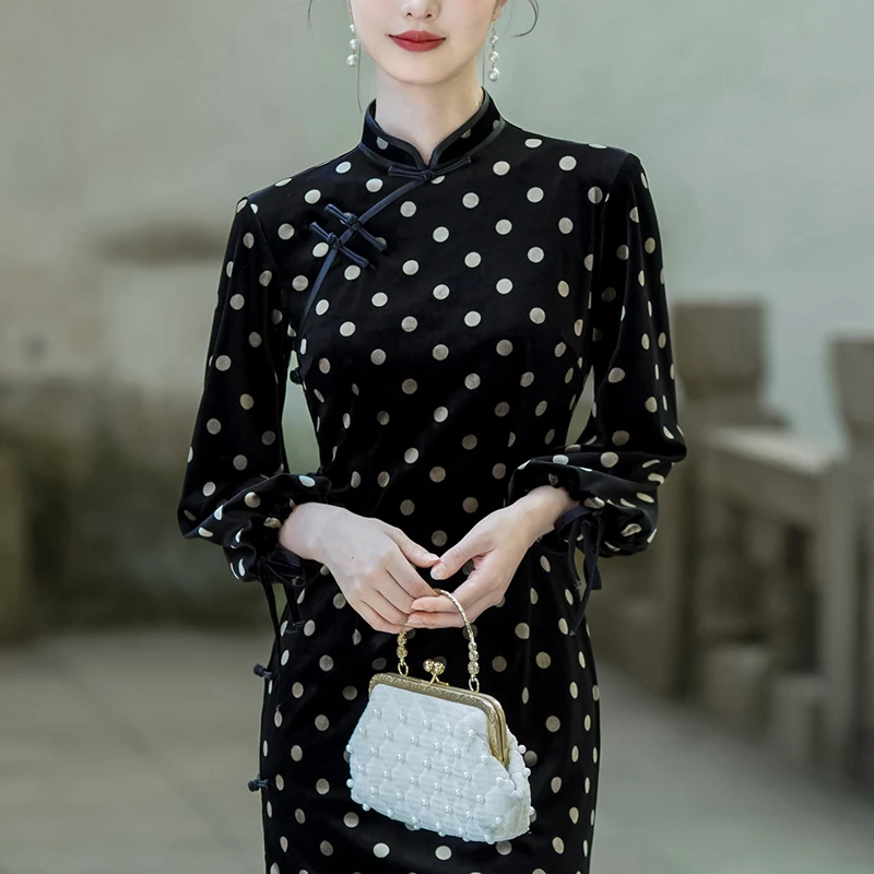 秋冬旗袍气质国风2024新款复古高贵优雅日常长款洋气老上海连衣裙