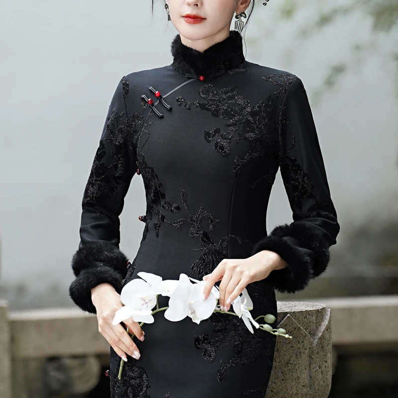 秋冬旗袍加厚国风2024新款复古高贵优雅日常长款气质老上海连衣裙