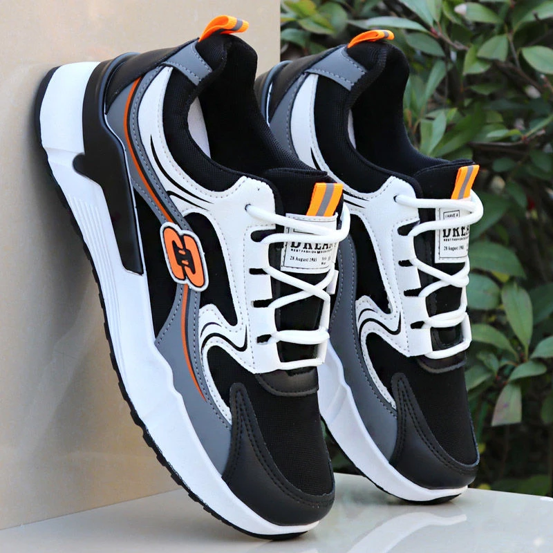 男鞋新款皮面防水运动鞋百搭潮流男士休闲鞋软底防臭防滑跑步鞋