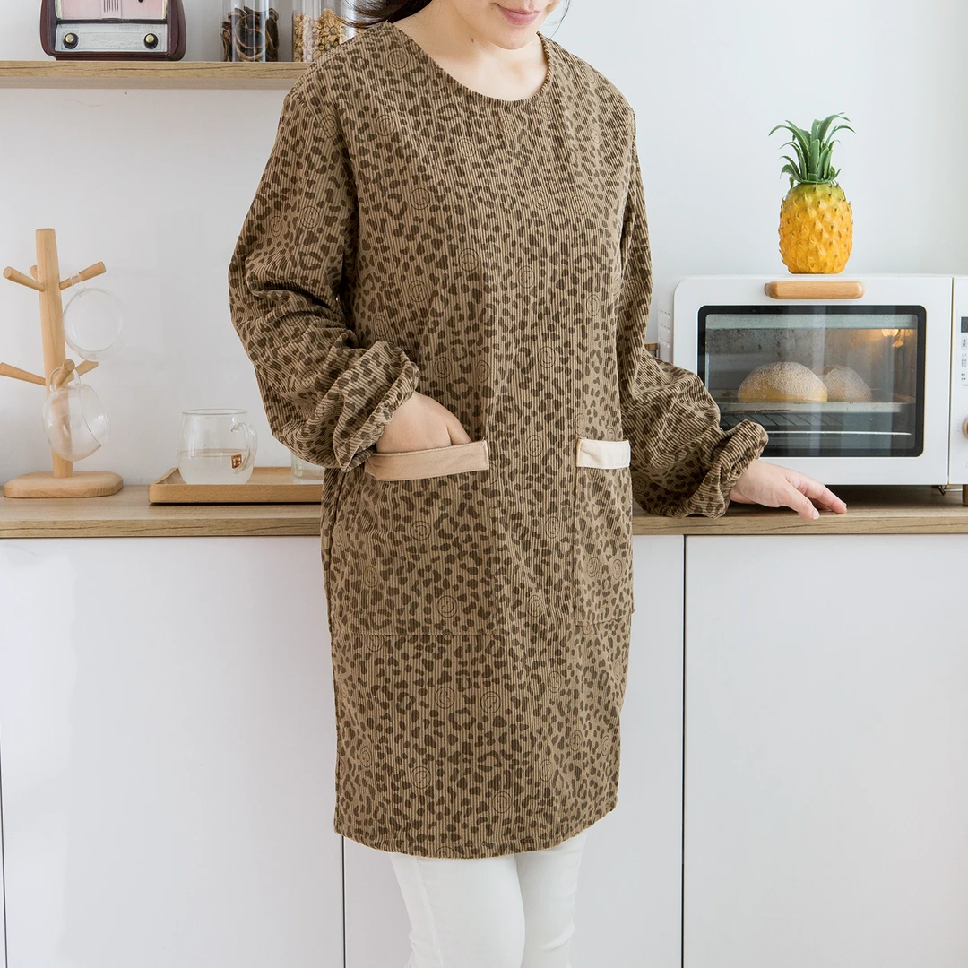 围裙女家用厨房罩衣长袖2023新款灯芯绒工作服时尚做饭防油罩衣女