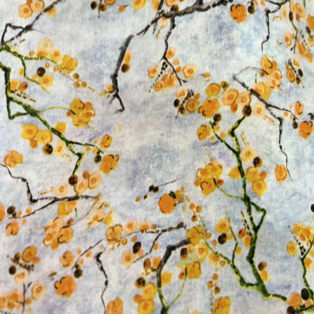 【绒兰】天丝苎麻数码印花面料 22号 梅花