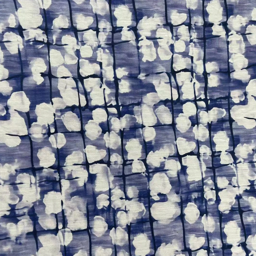 【绒兰】天丝苎麻数码印花面料 235号 网格拓染