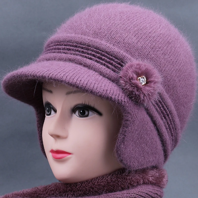 中老年人帽子女冬天妈妈加绒厚保暖针织棉帽老人奶奶老太太毛线帽