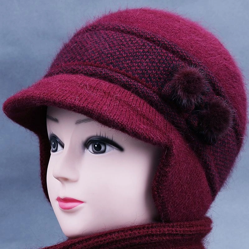 冬天中老年人帽子女妈妈加绒加厚保暖针织帽奶奶老太太护耳毛线帽