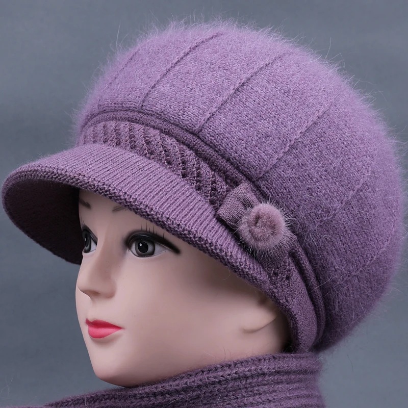 老人帽子女奶奶冬季中老年人妈妈兔毛线帽加绒加厚针织保暖护耳帽
