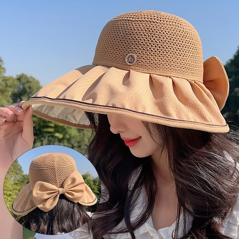 夏天防晒渔夫帽女百搭透气防紫外线遮阳帽遮脸大帽檐太阳帽可折叠