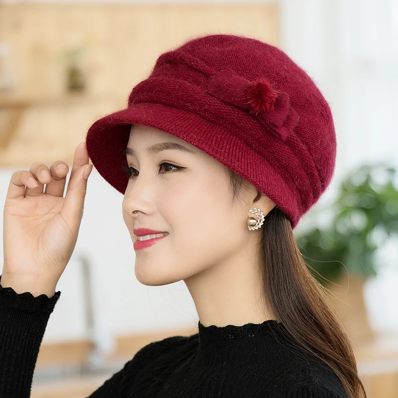 中老年人帽子女冬天老人奶奶帽婆婆兔毛保暖毛线帽妈妈加绒厚盆帽