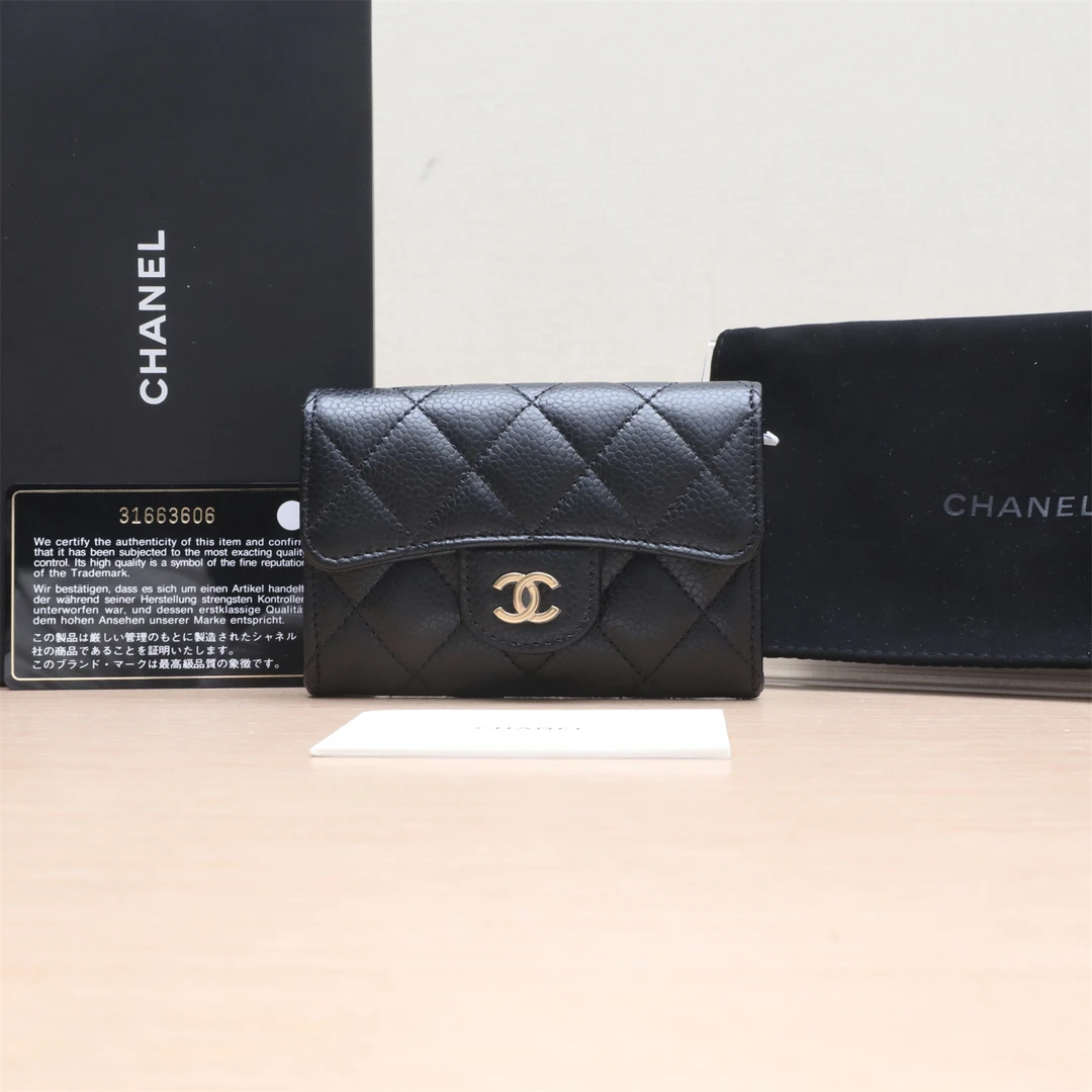 99新 Chanel/香奈儿 小花佳珊244491CF 短款口盖钱包