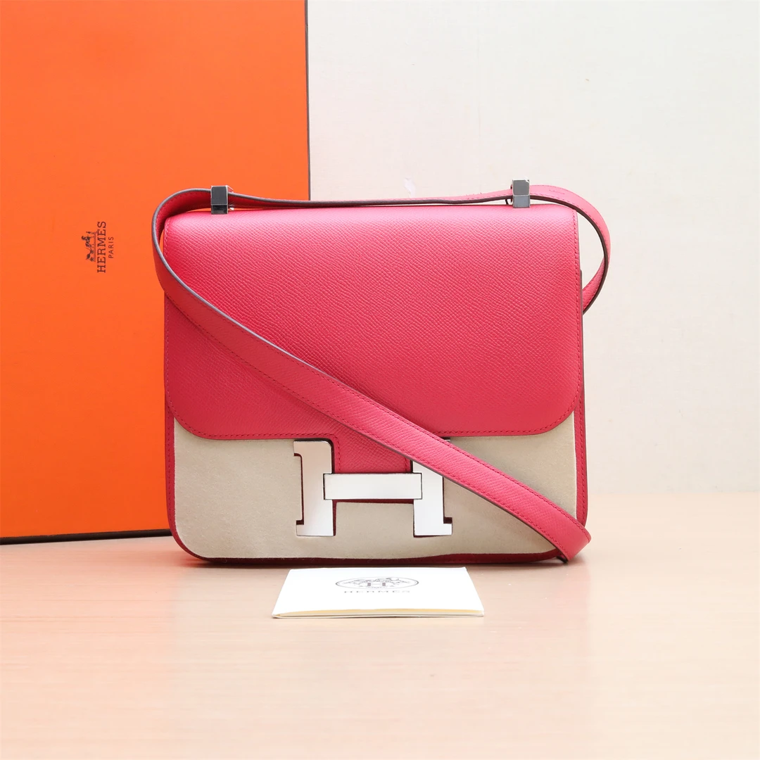 95新 Hermes/爱马仕 小花双双 康康 24 I6极致粉 Epsom皮 C刻