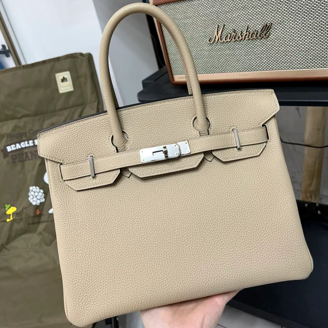 99新 Hermes/爱马仕 小花6珊 Birkin 30 S2风衣灰 Togo皮Z刻银扣