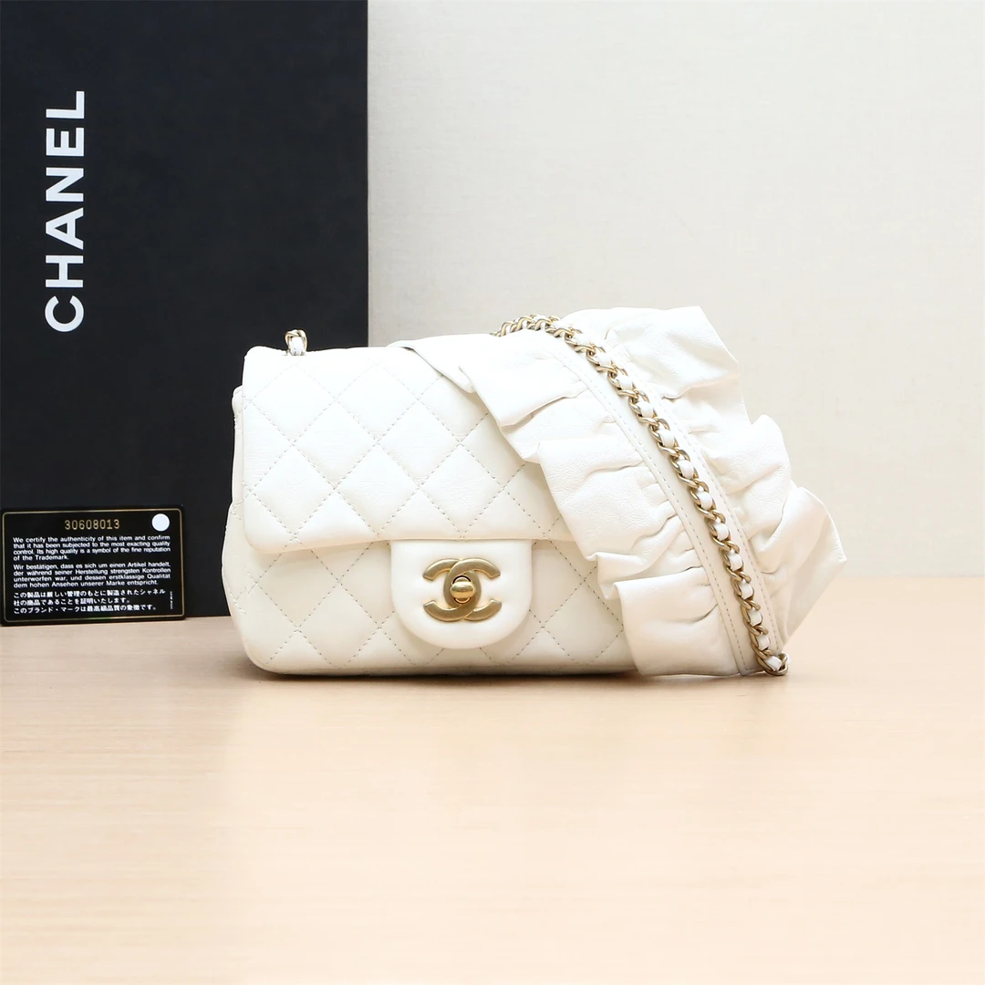 95新 Chanel/香奈儿 黑黑精选 863155方胖子 荷叶边肩带 单肩包
