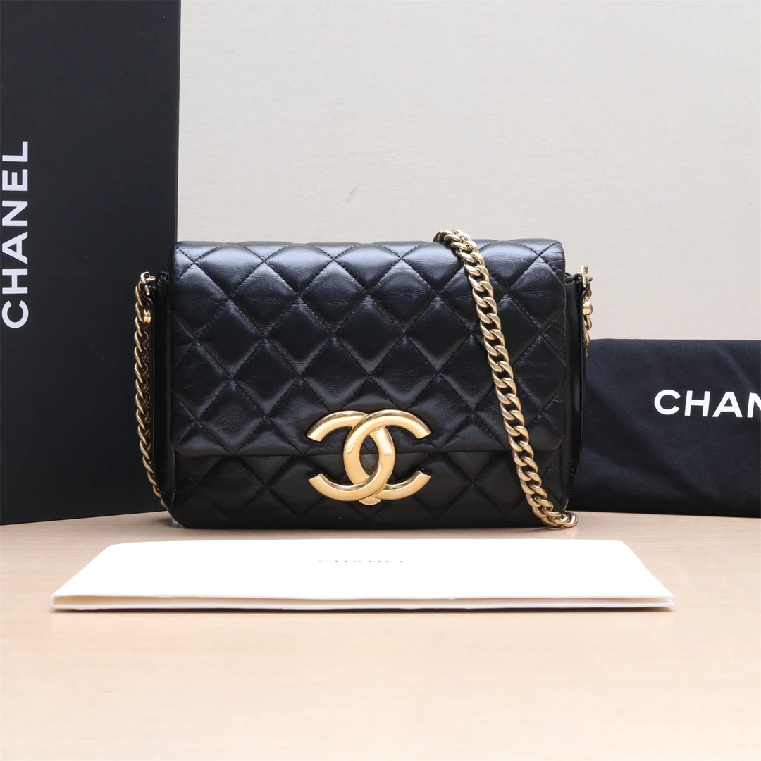 95新 Chanel/香奈儿 小花攀攀23P 口盖包 22cm 黑色 皮革C 芯片