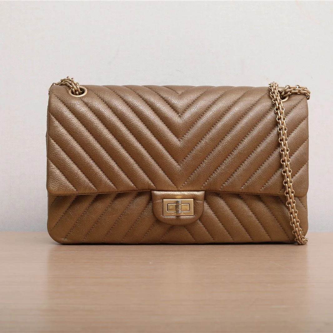 95新 Chanel/香奈儿 活动-新粉活动双双 2.55 大号 V纹 皮革C包