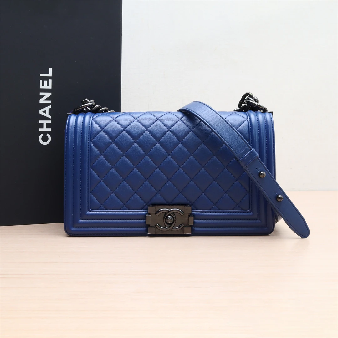95新 Chanel/香奈儿 活动双双 Leboy 中号 25cm 蓝色 皮革C