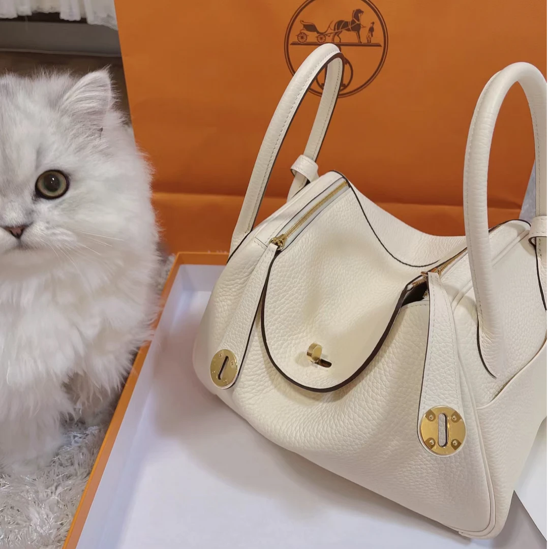 99新 Hermes/爱马仕 小花6珊 Lindy 26 奶油白 TC皮 U刻 金扣包