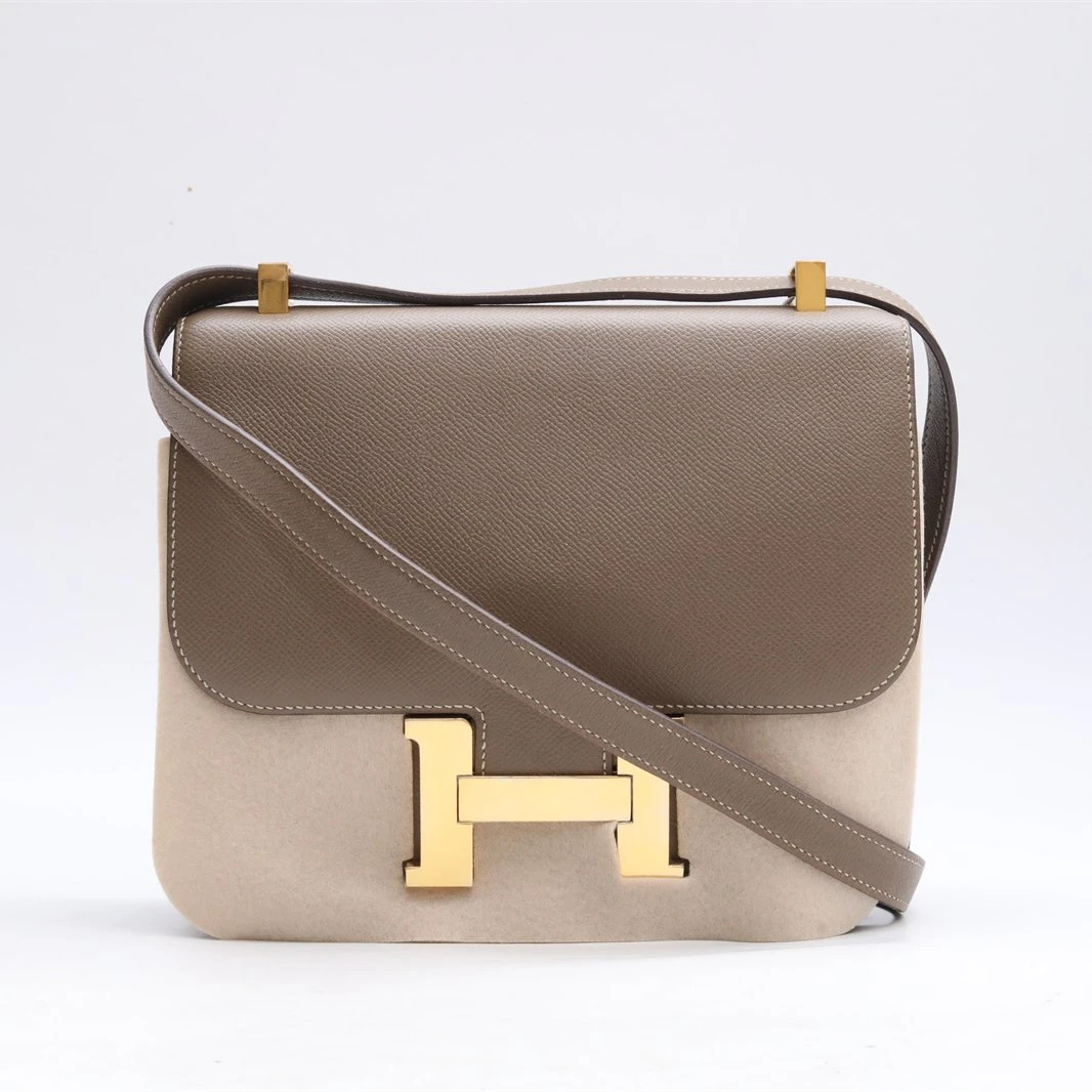 99新 Hermes/爱马仕 小花双双康康 24 18大象灰 Epsom皮 C刻