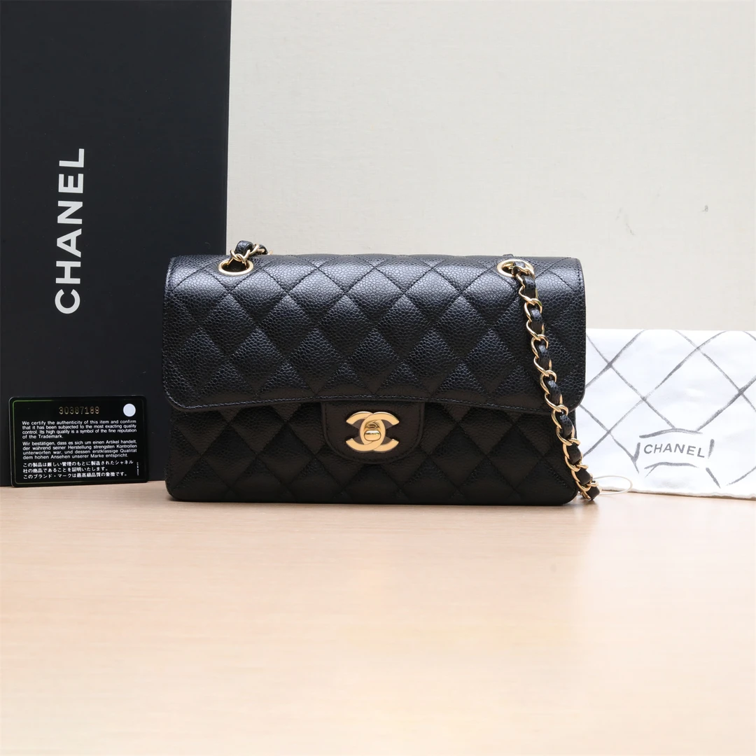 99新 Chanel/香奈儿 小花攀攀CF 小号 23cm 黑金 皮革C 30开