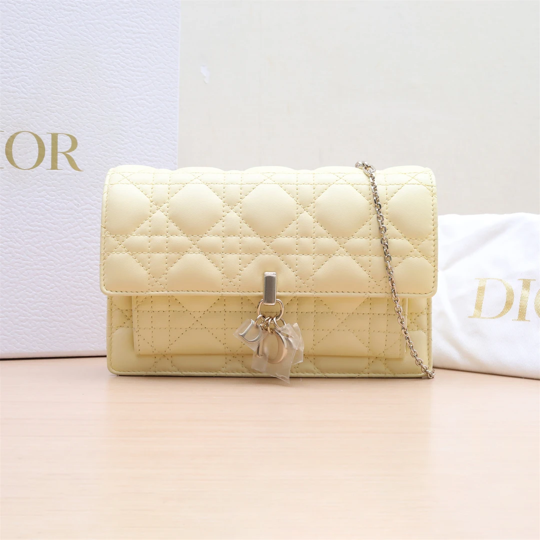 99新 DIOR/迪奥 小花攀攀My Dior Daily手袋 WOC 黄色 皮革S
