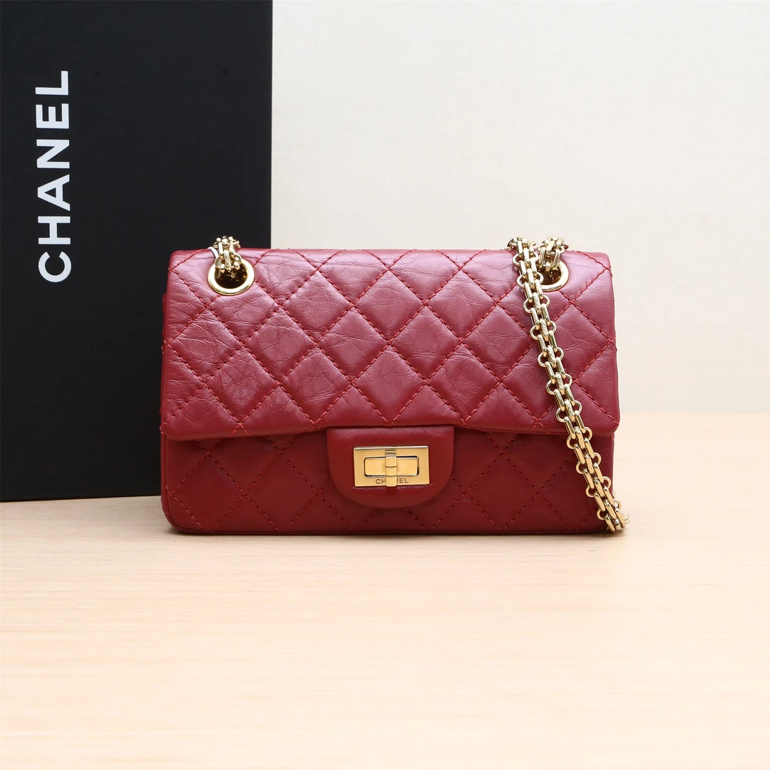 99新 Chanel/香奈儿 小花攀攀2.55 迷你 20cm 红色 皮革C 28开