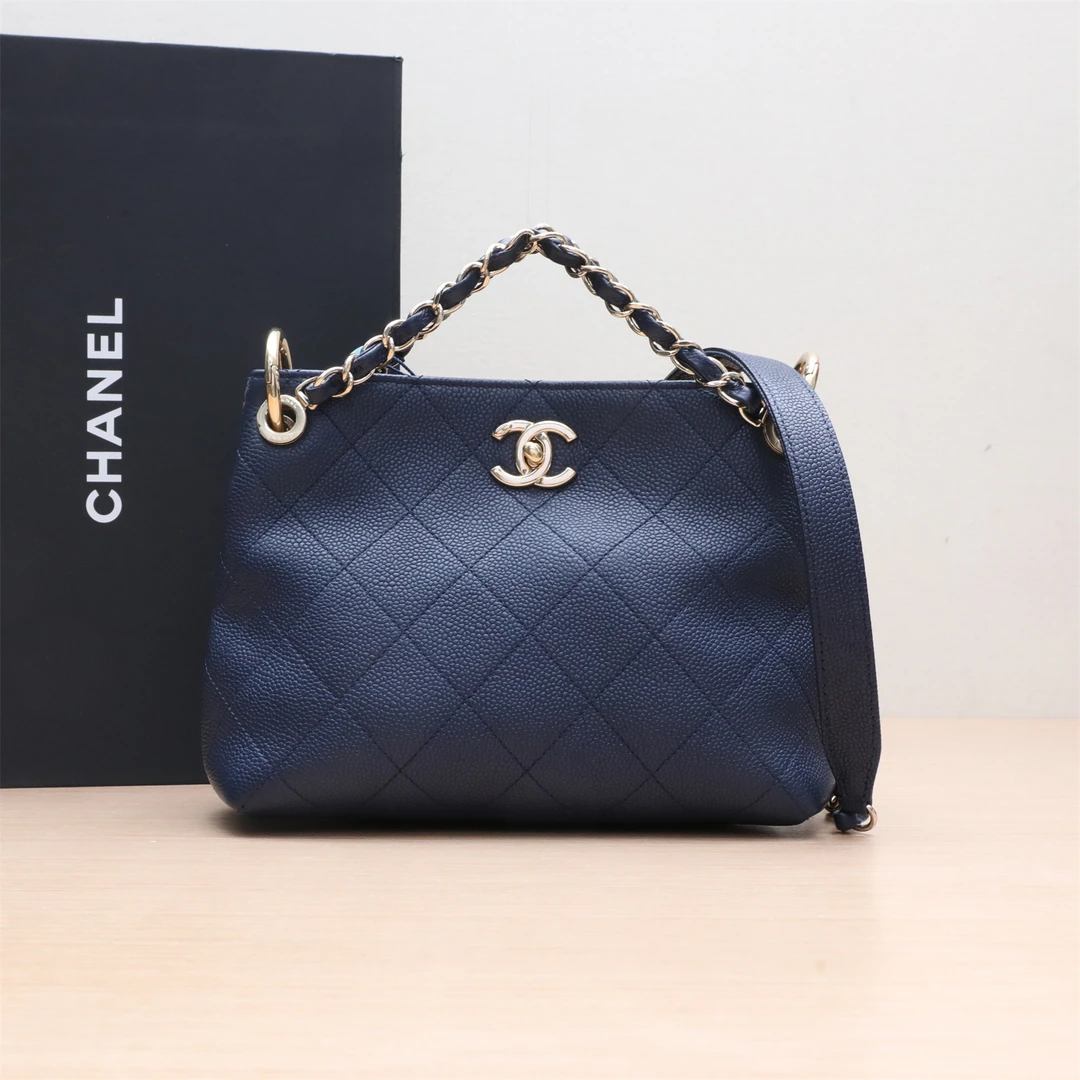 95新 Chanel/香奈儿 小花6花 嬉皮包 蓝色 29开 金扣