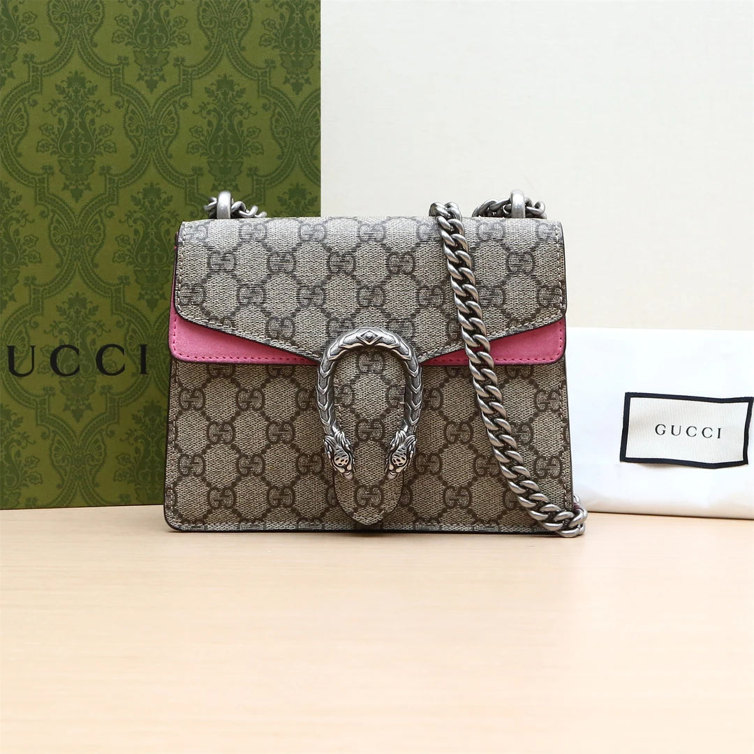 95新 GUCCI/古驰 新粉黑黑 348054Dionysus酒神 高版 小号单肩包