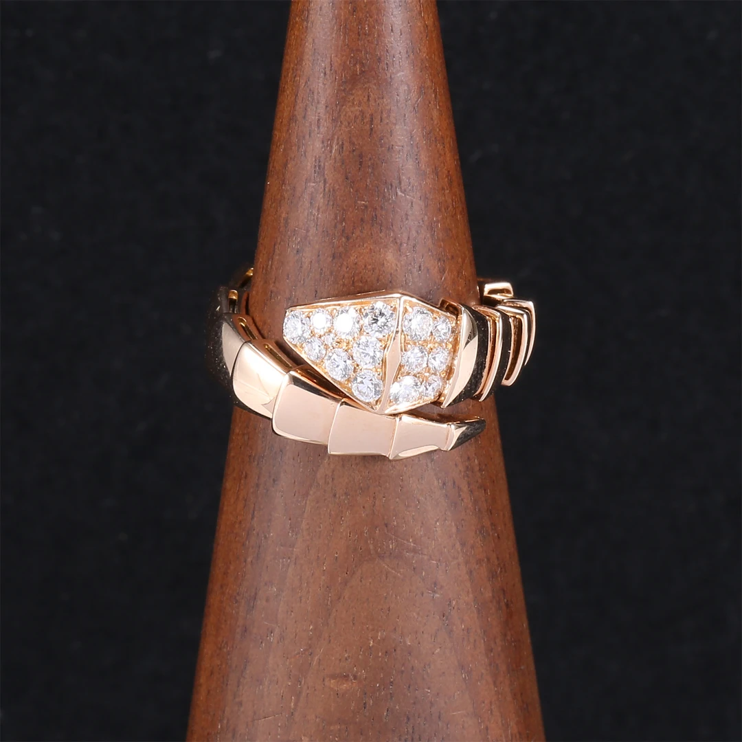 99新 BVLGARI/宝格丽 【33精选】726355 半钻 宽版 蛇形 戒指