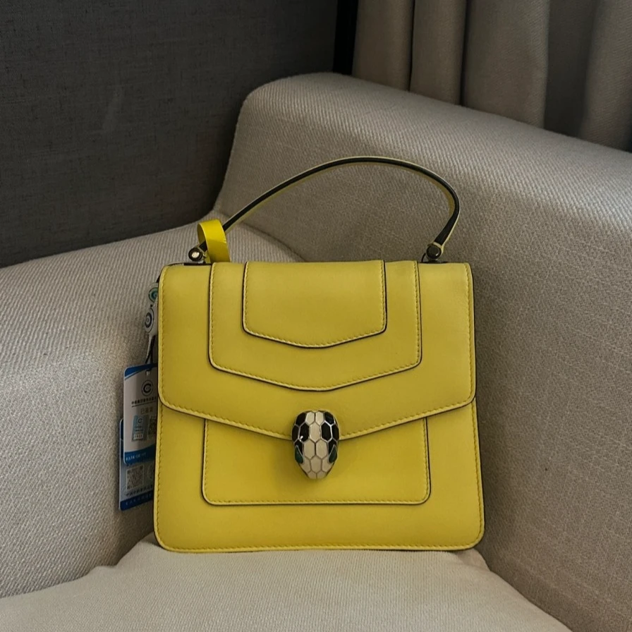 99新 BVLGARI/宝格丽 外场双双 蛇头包 黄色
