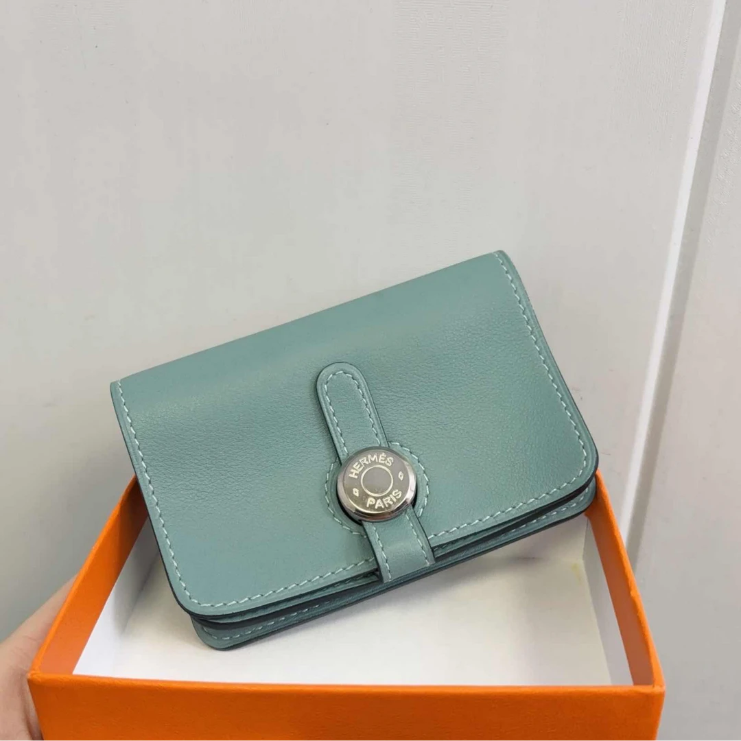 99新 Hermes/爱马仕 小花6珊 爱马仕 杏仁绿 小卡包皮夹 EC皮框M