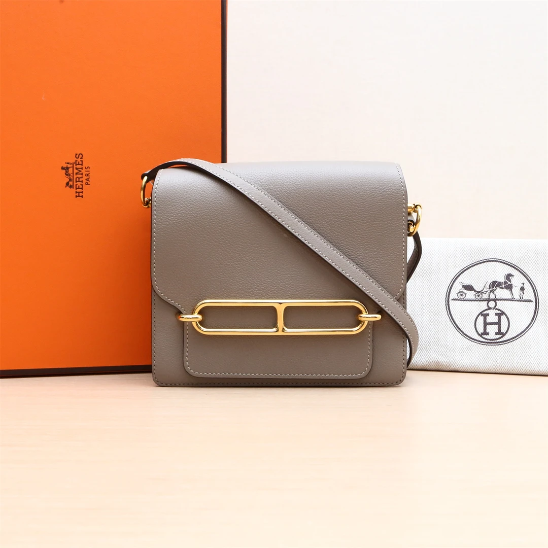 99新 Hermes/爱马仕 小花攀攀Roulis 猪鼻子 19银河灰 EC皮 A刻