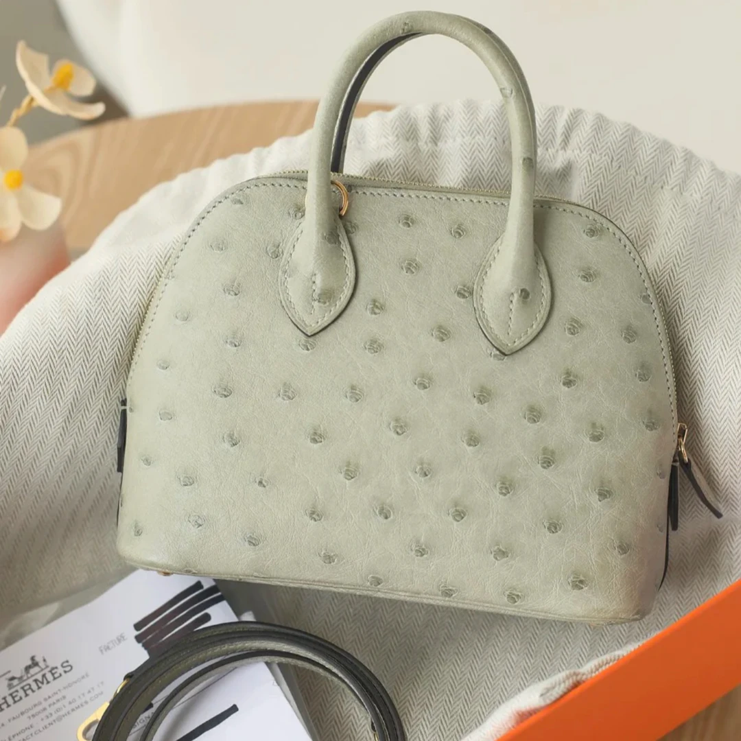99新 Hermes/爱马仕 小花6珊 保龄球 mini 鼠尾草绿 鸵鸵 U刻金扣