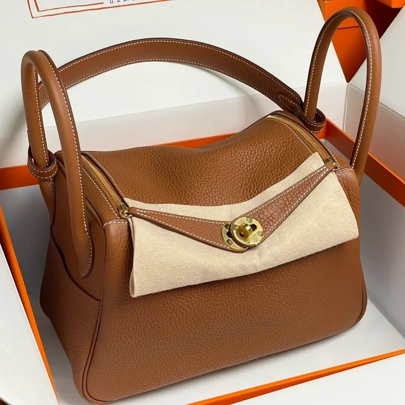 全新未使用 Hermes/爱马仕 -210攀攀Lindy 30 TC皮 金棕金C刻 包