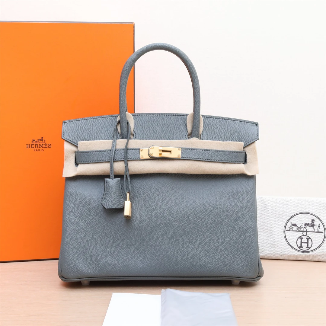 99新 Hermes/爱马仕 小花攀攀Birkin 30 杏仁绿 Epsom皮 Y刻 金扣