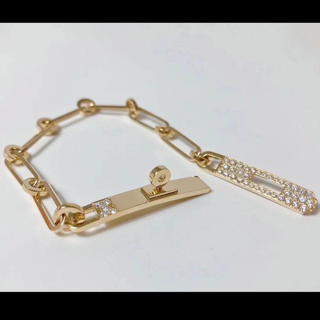 99新 Hermes/爱马仕 小花6珊 Kellychain手链 半钻 18K黄金 ST码
