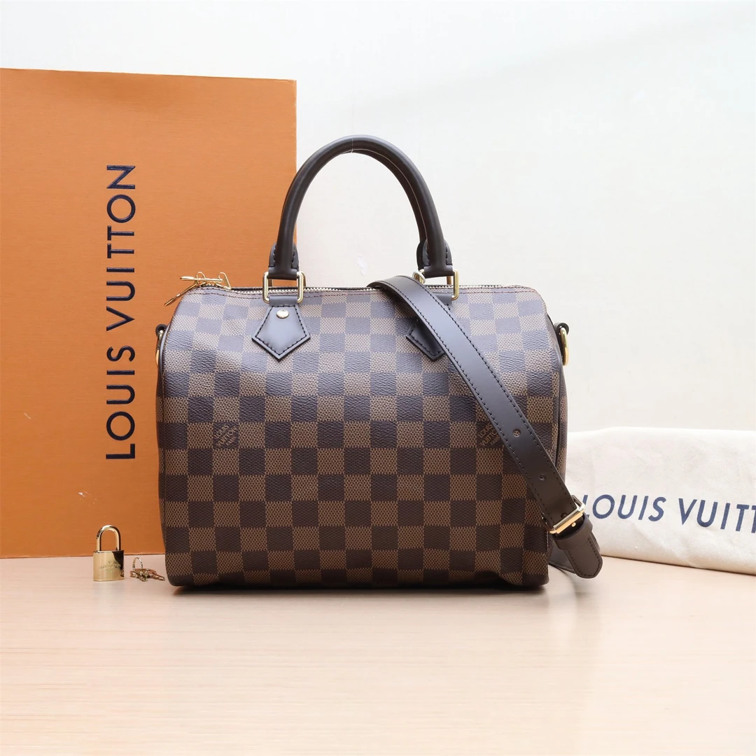 99新 LouisVuitton/路易威登 小花攀攀Speedy 25配肩带棋盘格芯片