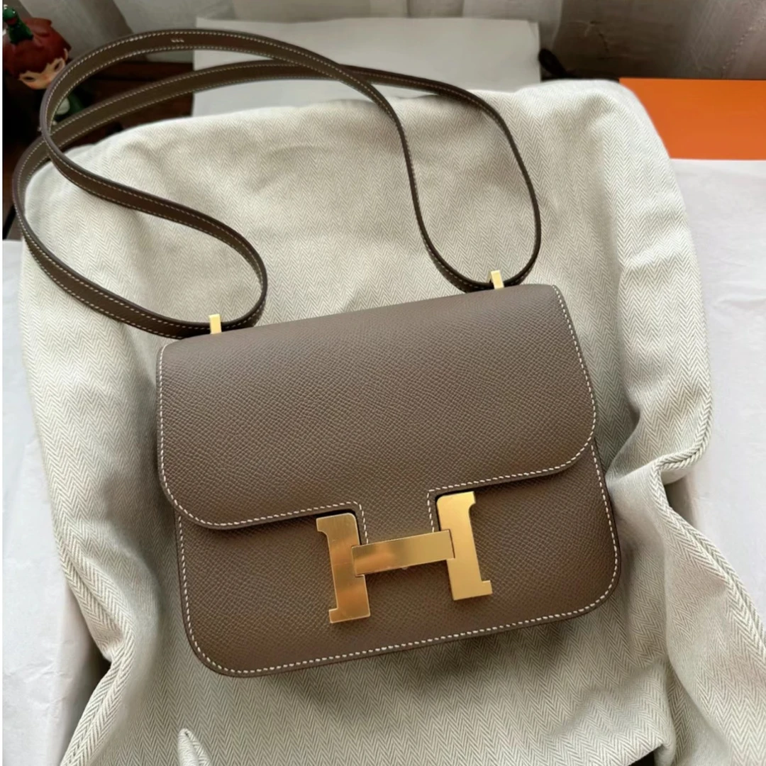 全新未使用 Hermes/爱马仕 小花6珊 康康 19 大象灰 Ep皮 B刻金扣
