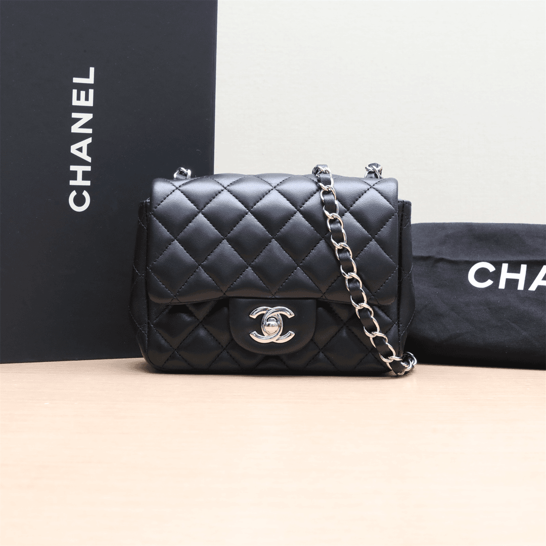 99新 Chanel/香奈儿 小花攀攀CF 方胖子 17cm 黑色 皮革S 30开