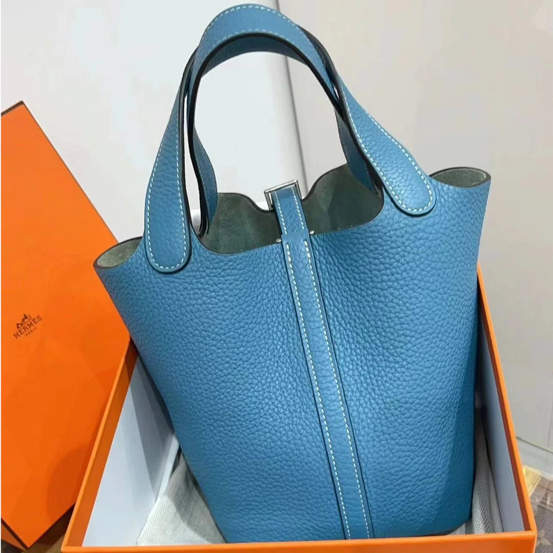 99新 Hermes/爱马仕 -100小花攀攀Picotin 18 菜篮子 牛仔蓝 R 刻