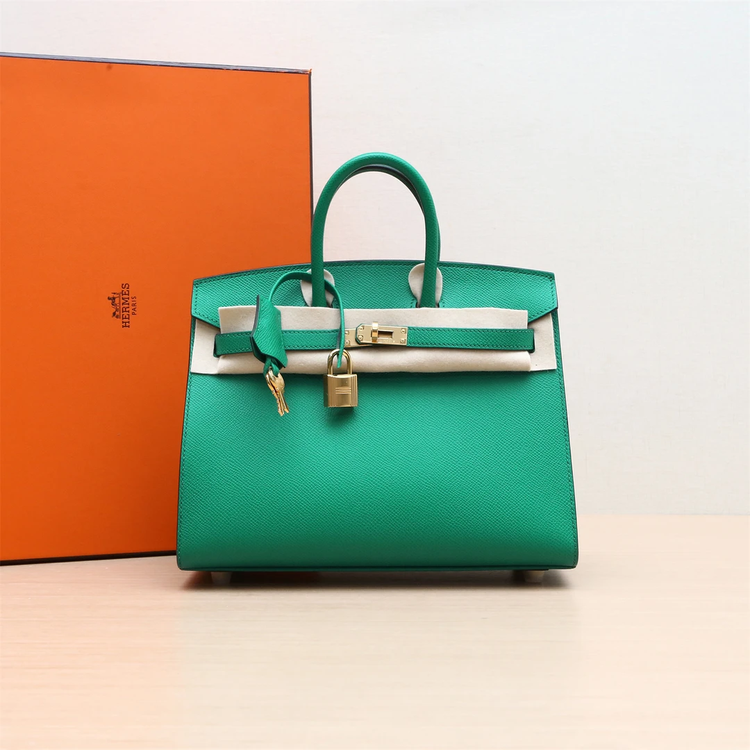 99新 Hermes/爱马仕 小花佳珊080643 Birkin 25 U4丝绒绿