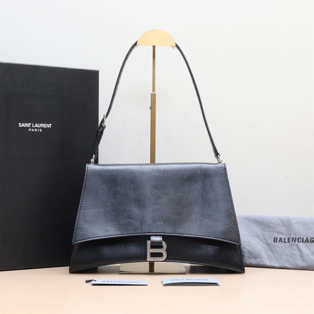 95新 Balenciaga/巴黎世家 黑黑精选 CRUSH 沙漏 手提单肩包 中号