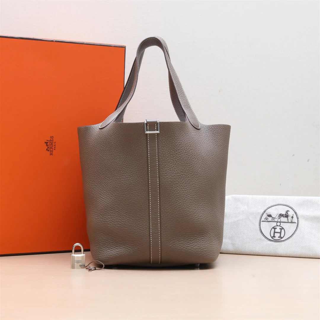 95新 Hermes/爱马仕 活动黑黑精选22 菜篮子 大象灰 Togo皮 Z刻