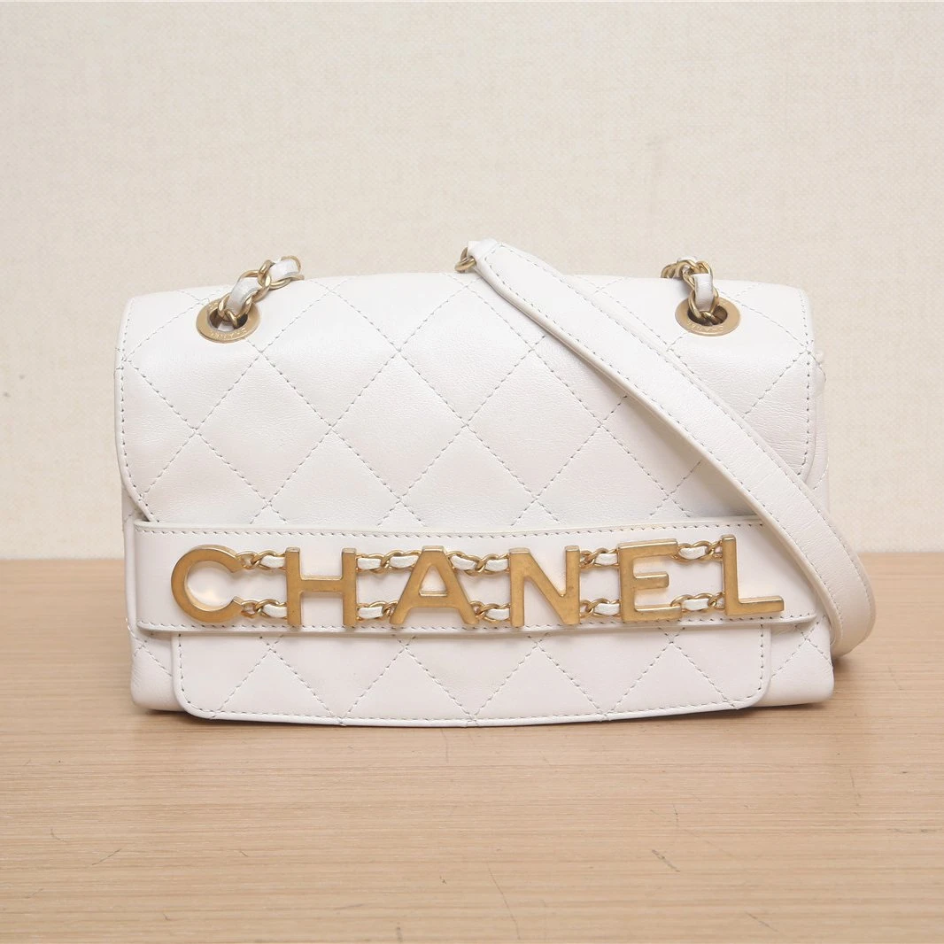 95新 Chanel/香奈儿 小花双双 字母LOGO 插袋单肩包 白色 29开