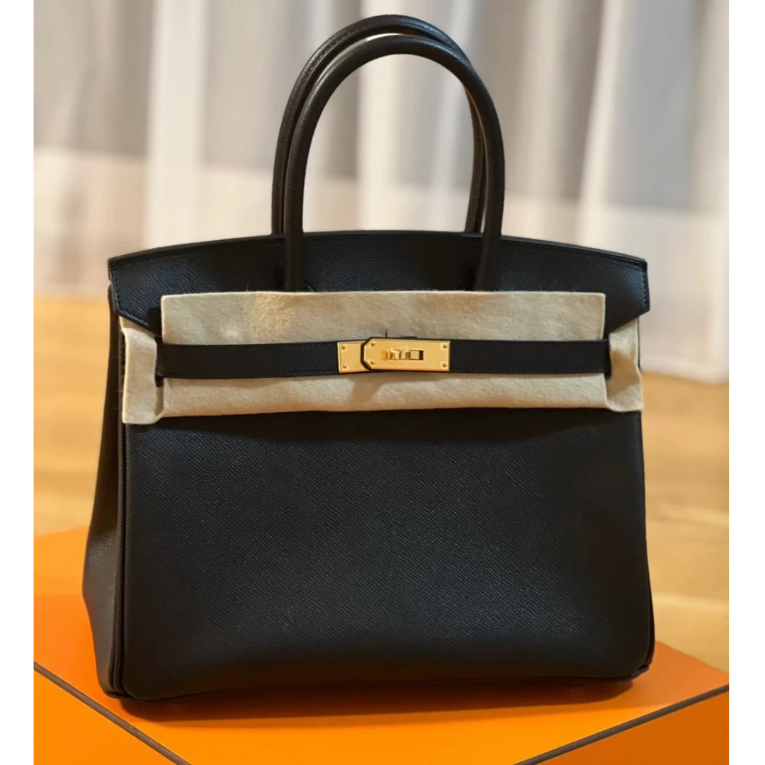 99新 Hermes/爱马仕 拆小花6珊 Birkin 30 黑色 Ep皮 C刻 金扣包