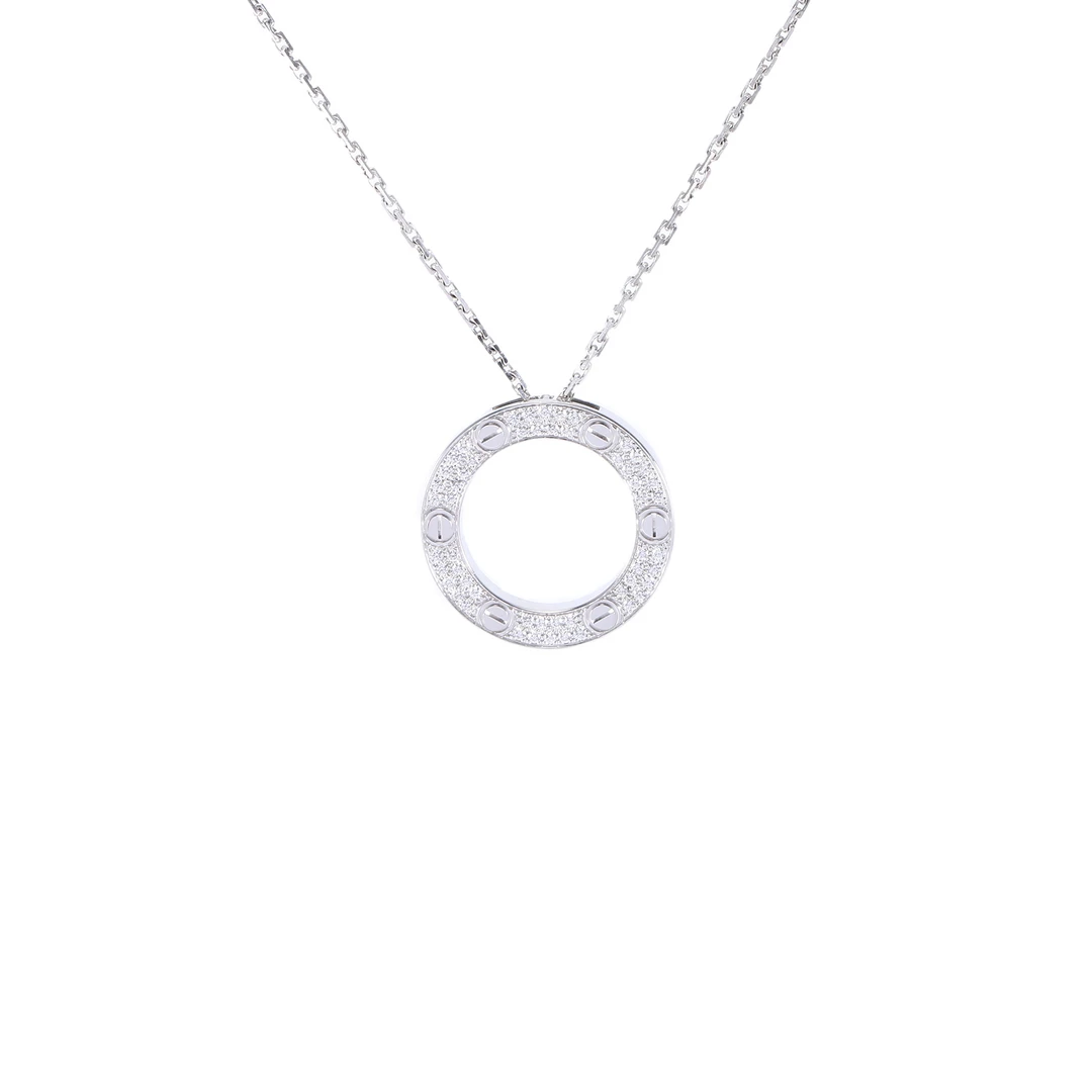 99新 Cartier/卡地亚 小花佳珊P224930044LOVE 大圆饼满钻项链