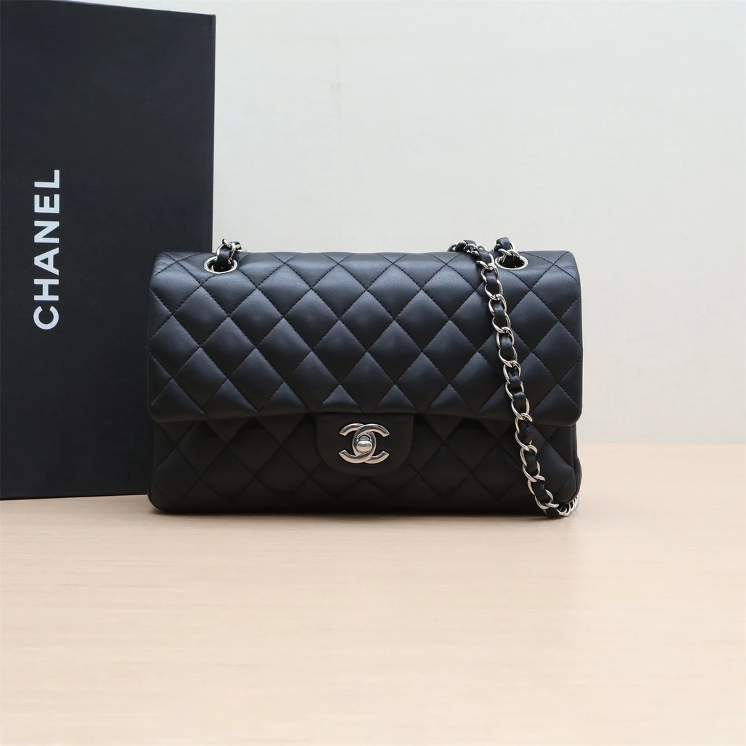 95新 Chanel/香奈儿 小花双双 CF 口盖包 中号 黑色 14开