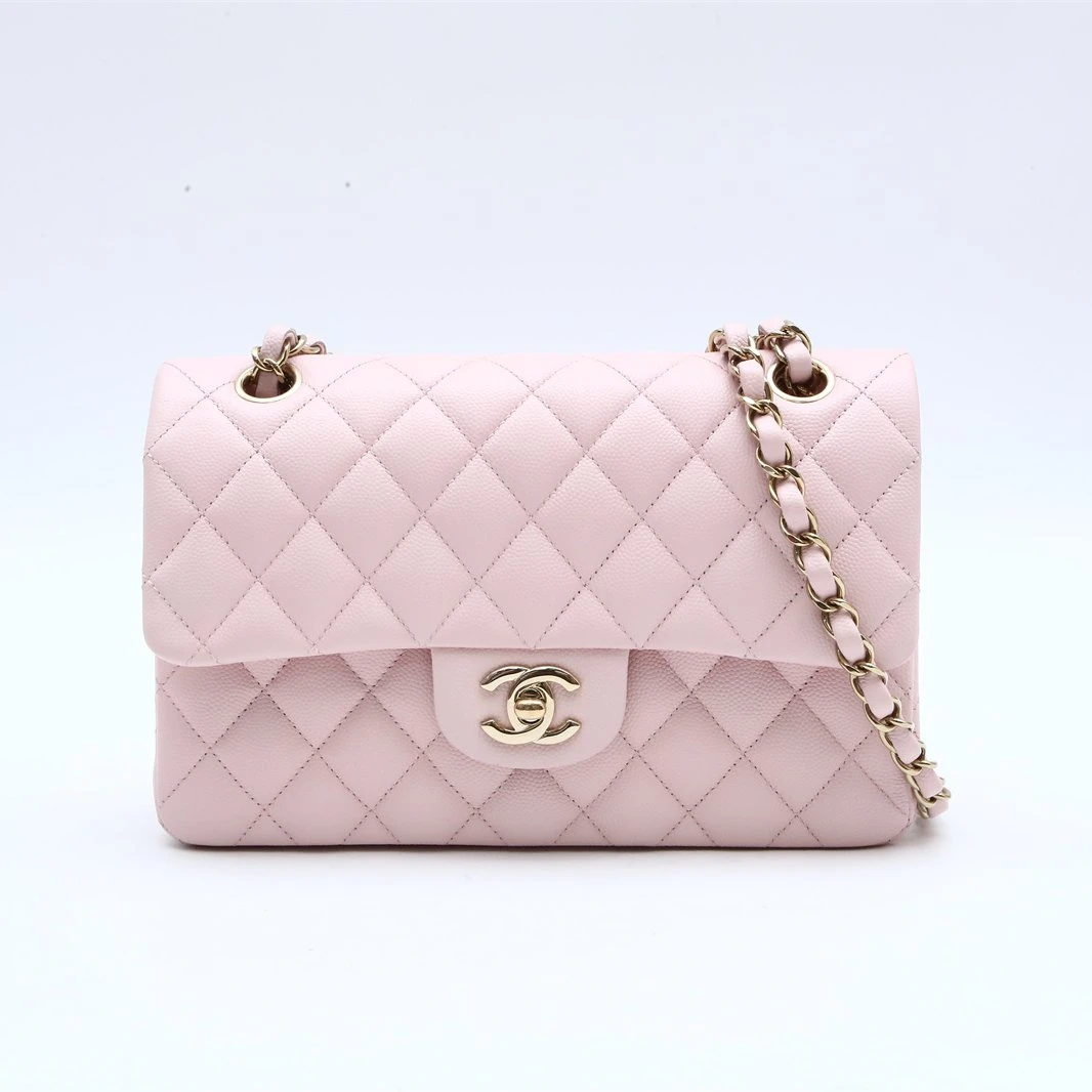 99新 Chanel/香奈儿 小花佳珊143320CF 口盖包 小号 23cm 淡粉色