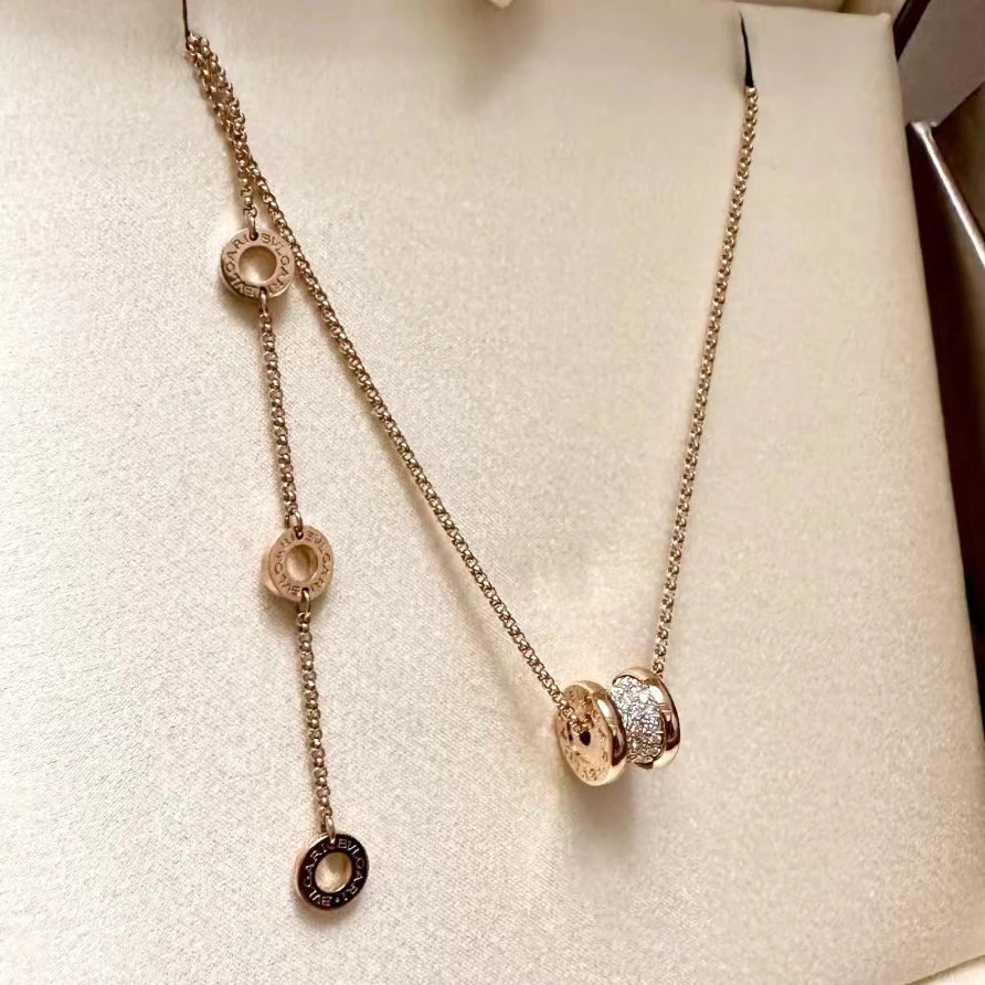 99新 BVLGARI/宝格丽 小花6珊 宝格丽 小蛮腰 项链 满钻18K玫瑰金