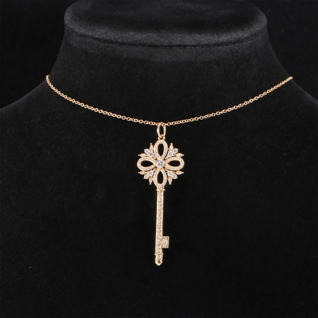 99新 Tiffany & Co./蒂芙尼 小花佳珊245732满钻 钥匙吊坠 项链