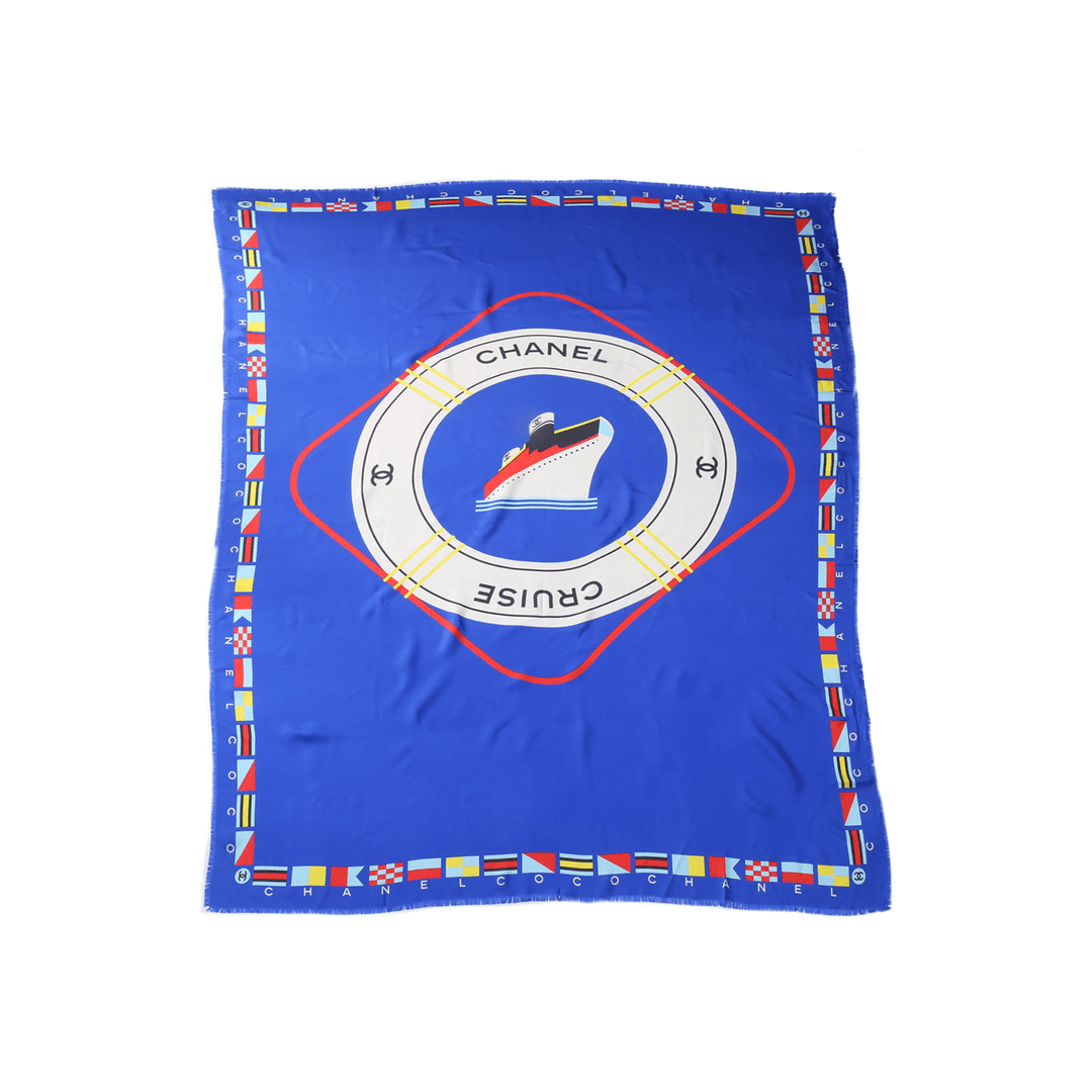 全新未使用 Chanel/香奈儿 【攀攀丝巾】邮轮 印花丝巾 蓝色蓝色