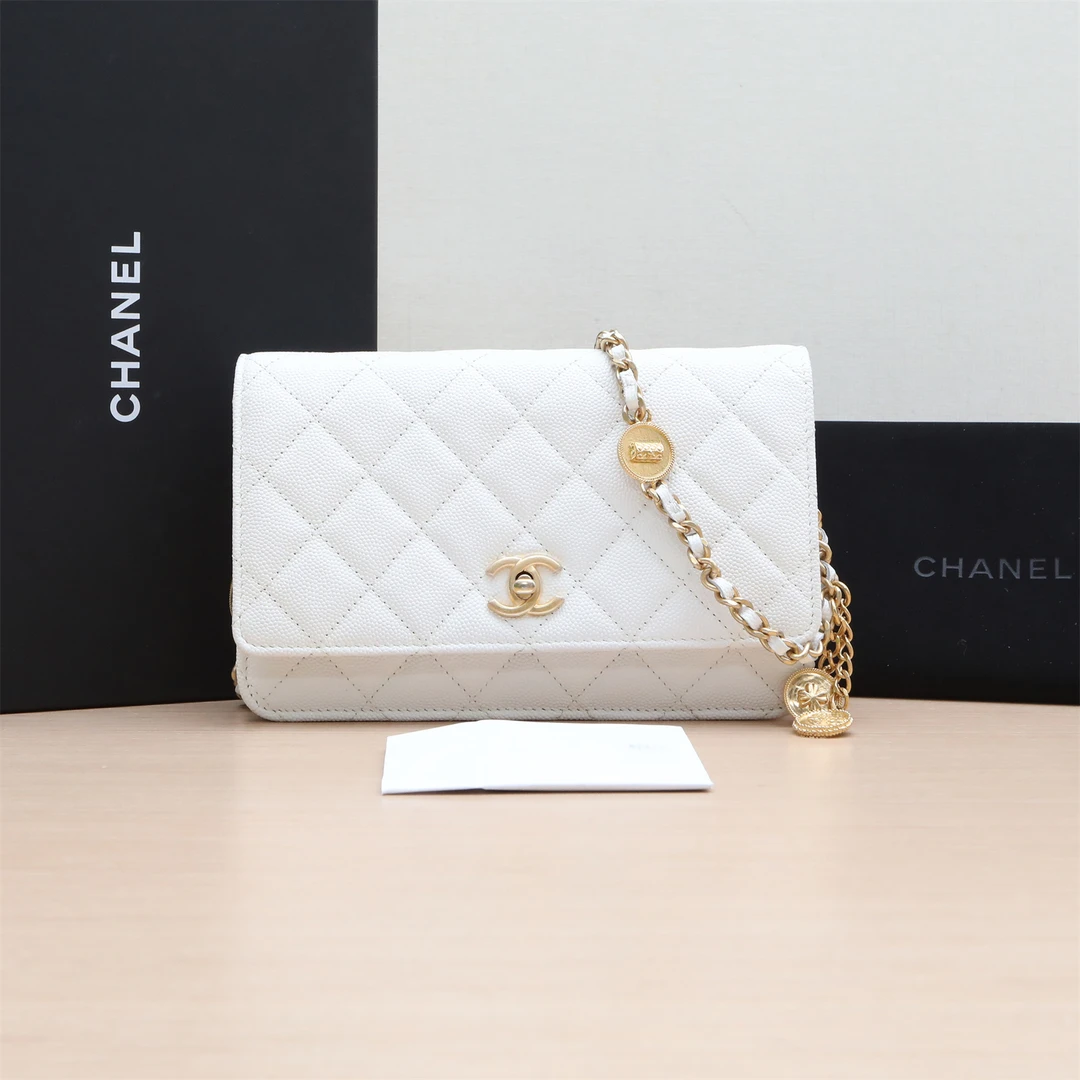 95新 Chanel/香奈儿 小花双双CF WOC 19cm 白色 芯片开 金扣